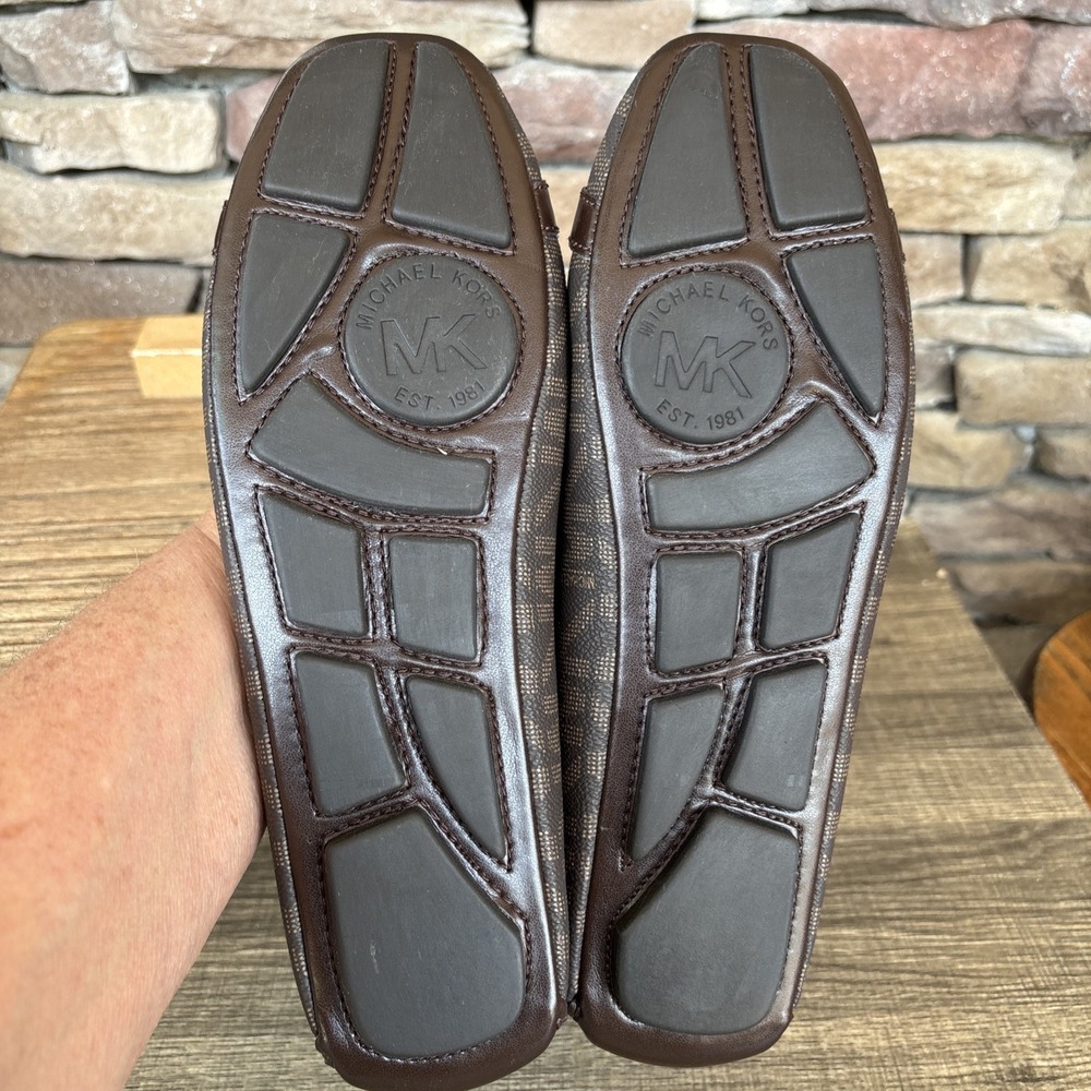 Michael Kors Fulton MK Logo Moccasins Brown Size 8.5 Gold Hardware Flats - Picture 6 of 12